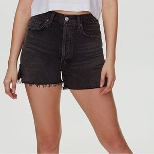 Agolde Black High-Rise Frayed Hem Jean Shorts